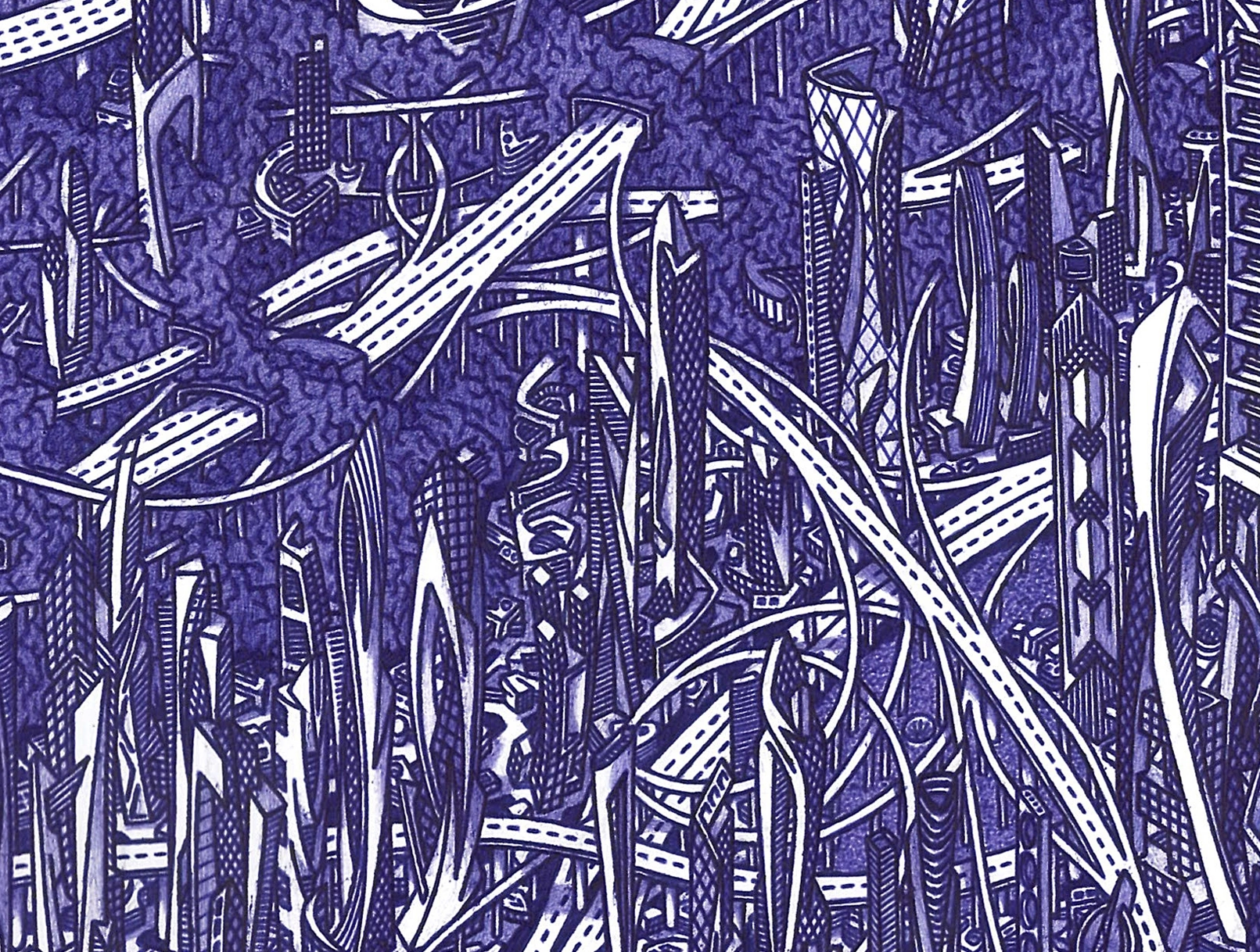 Detail of Atris showing elevated roads crossing between dense futuristic structures.