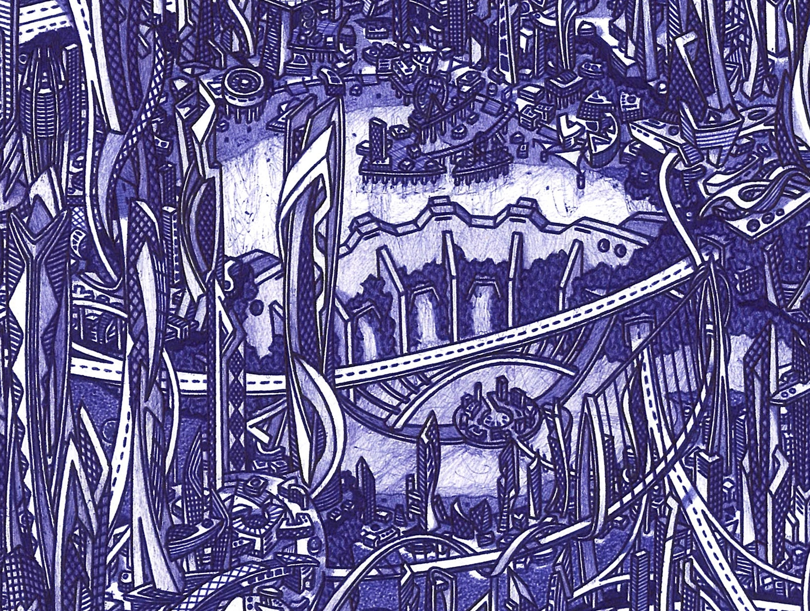 Detail of Atris showing roads and structures arranged around a lower terrain level.