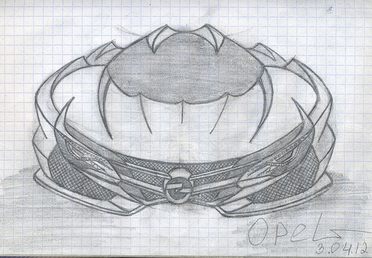 Pencil sketch on graph paper of a futuristic front-end vehicle design.